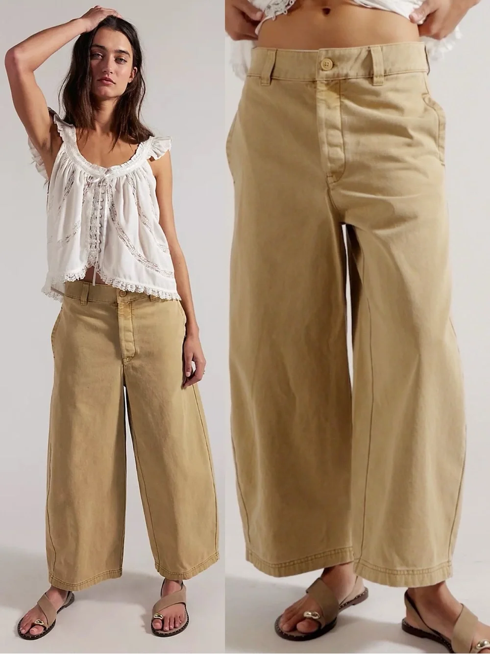 Free People Lay Down Chino Barrel Leg Trouser Pants